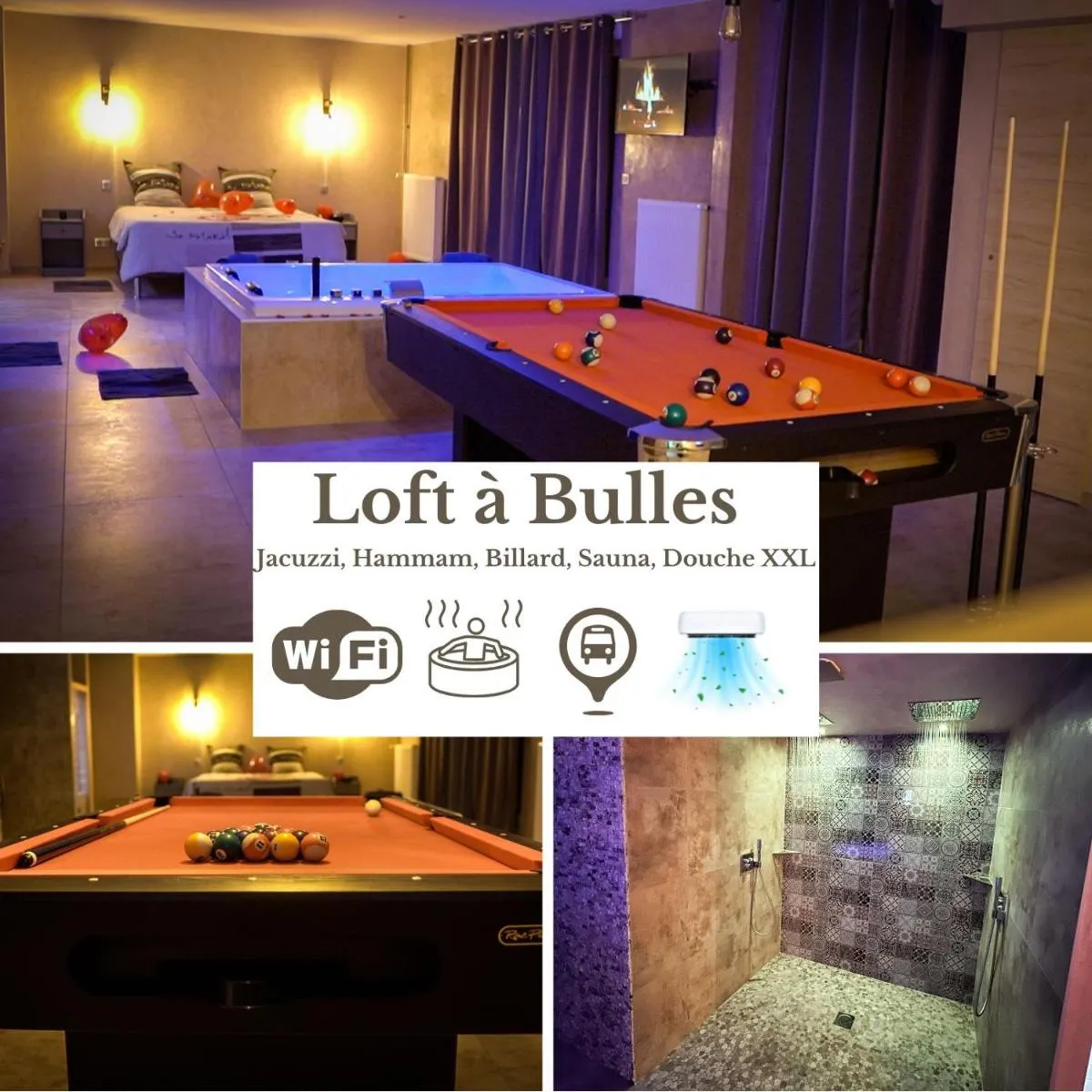 Image 3 of LE LOFT A BULLES (85m2 Jacuzzi Hammam Billiard Bar Douche Sauna)